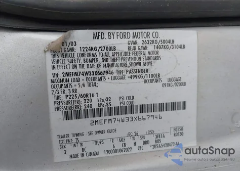 2003 Mercury Grand Marquis Gs from USA, damaged, VIN 2MEFM74W33X667946